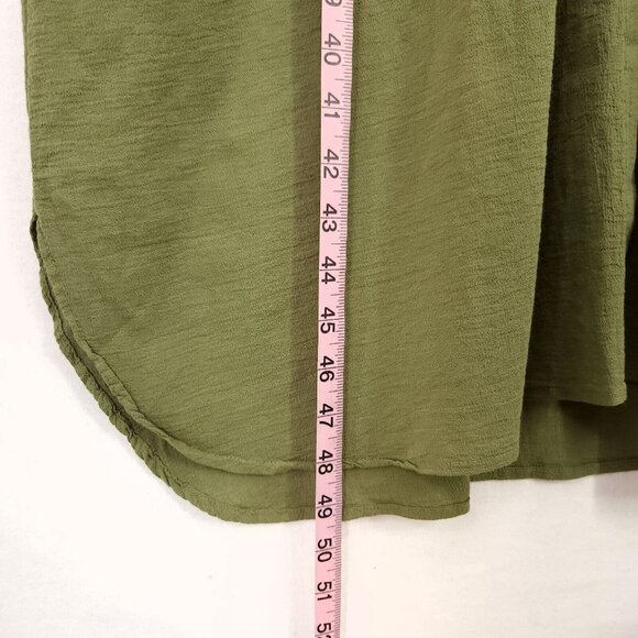 9Seed Long Shirt Dress Maxi Button Up Semi Sheer Medium Green Collard Made USA - Picture 6 of 14